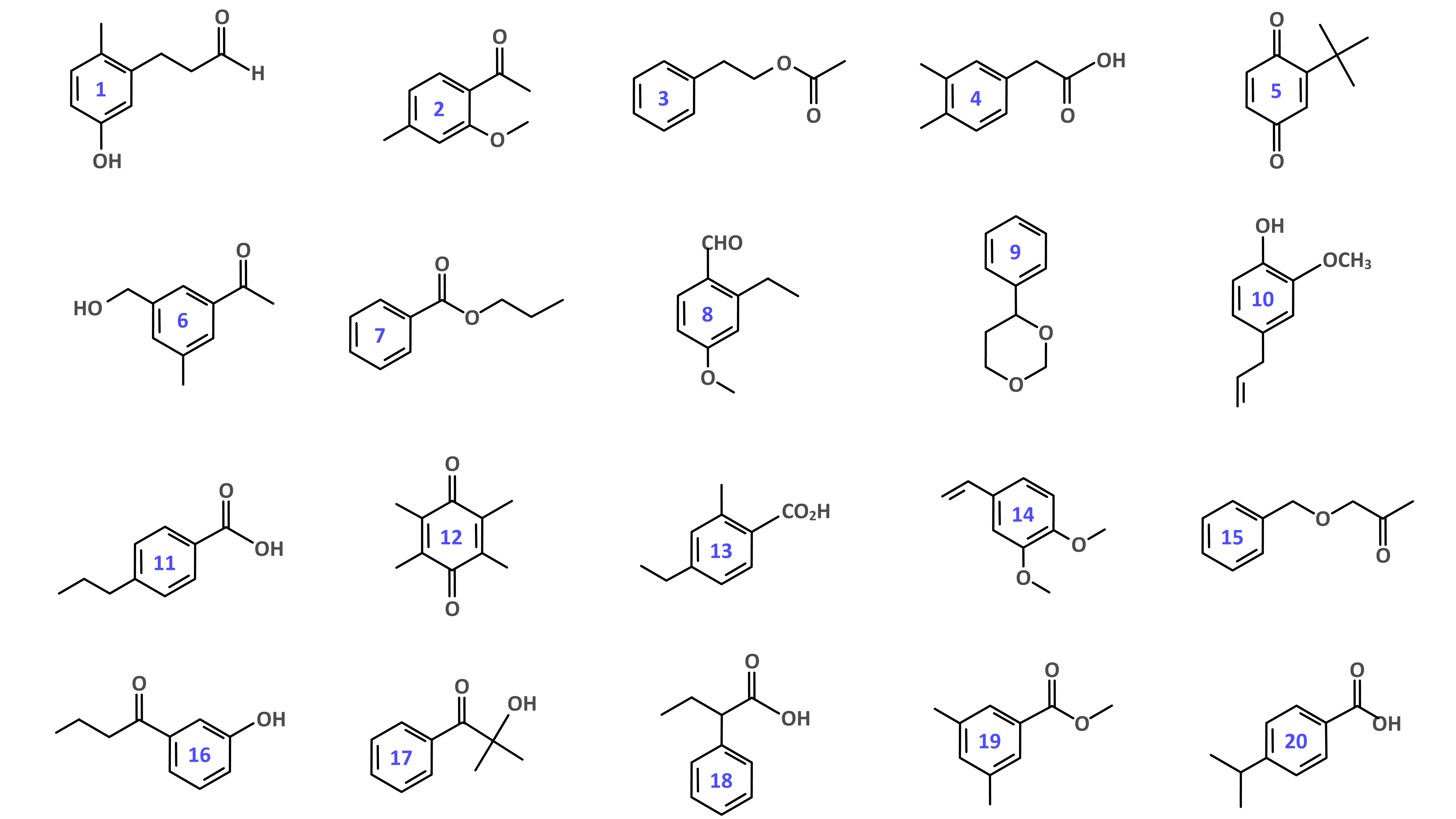 Twenty possible structures of Clove Oil.