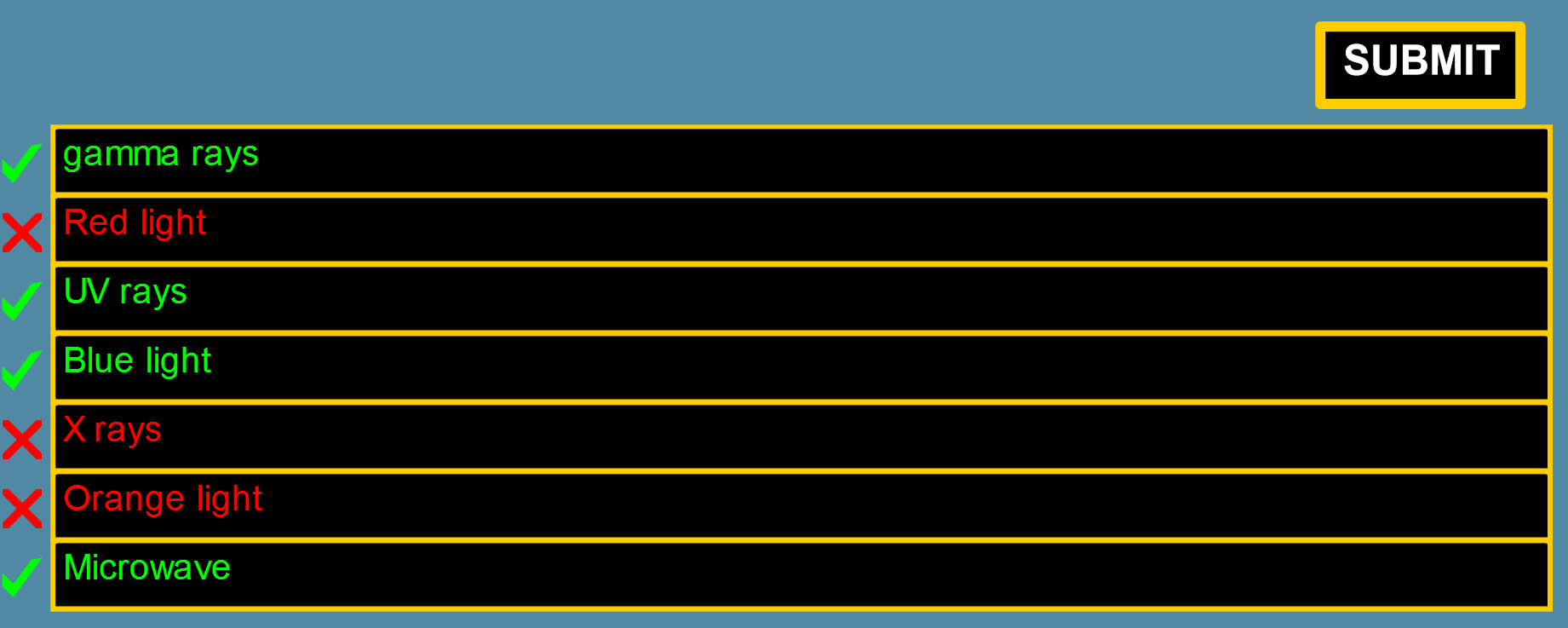 A possible result after the first try on an ordering electromagnetic radiation.