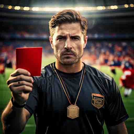 A referee with a red card.